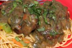 Vegetable Manchurian with Spicy Cilantro-Garlic Gravy and Fried Noodles